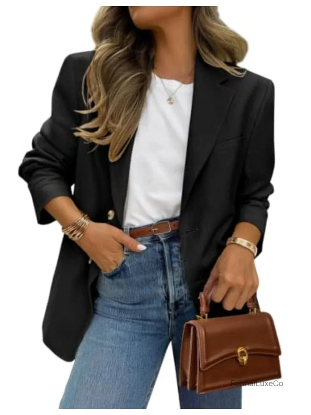 Business Casual Long Sleeve Notch Lapel Blazer with Pockets
